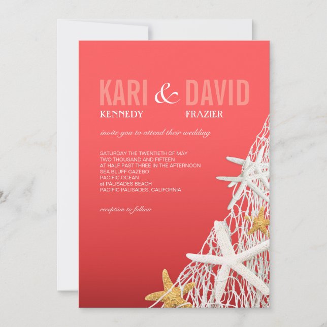 Invitación Boda Starfish Netting Beach| coral (Anverso)