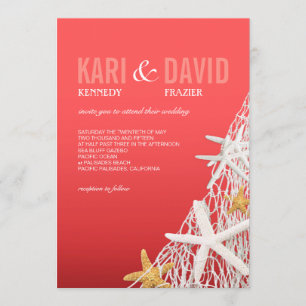 Invitación Boda Starfish Netting Beach  coral