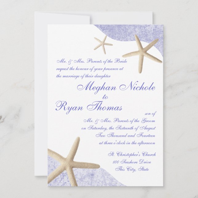 Invitación Boda Starfish Purple (Anverso)