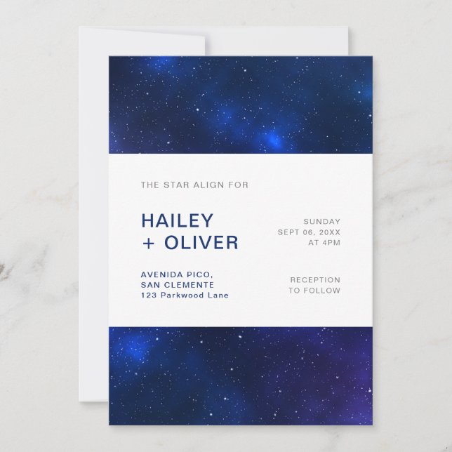 Invitación Boda Starry Night Blue Sky Galaxy (Anverso)