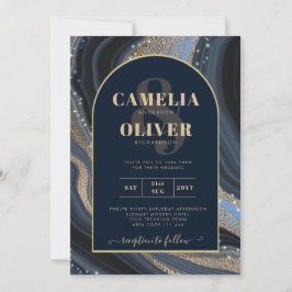 Invitación Boda STARRY NIGHT de la Marina LeahG Blue Gold Aga