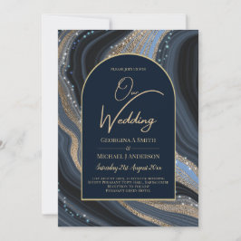 Invitación Boda STARRY NIGHT de la Marina LeahG Blue Gold Aga