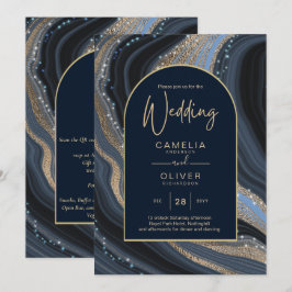 Invitación Boda STARRY NIGHT de la Marina LeahG Blue Gold Aga