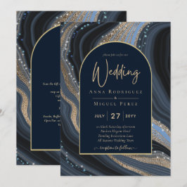 Invitación Boda STARRY NIGHT de la Marina LeahG Blue Gold Aga