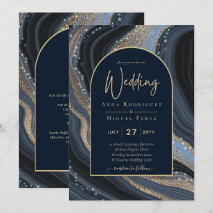 Invitación Boda STARRY NIGHT de la Marina LeahG Blue Gold Aga