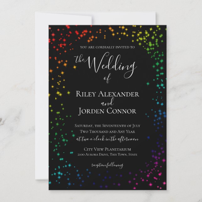 Invitación Boda Starry Sparkle de la galaxia del arco iris (Anverso)