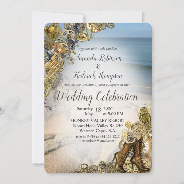 Invitación Boda Steampunk cerca del mar (Anverso)