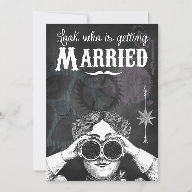 Invitación Boda Steampunk de Pizarra (Anverso)