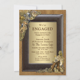 Invitación Boda Steampunk en textura de gamuza de compromiso