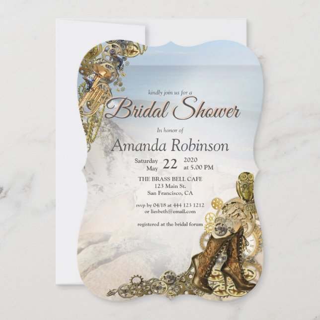 Invitación Boda Steampunk junto a la ducha de marea (Anverso)