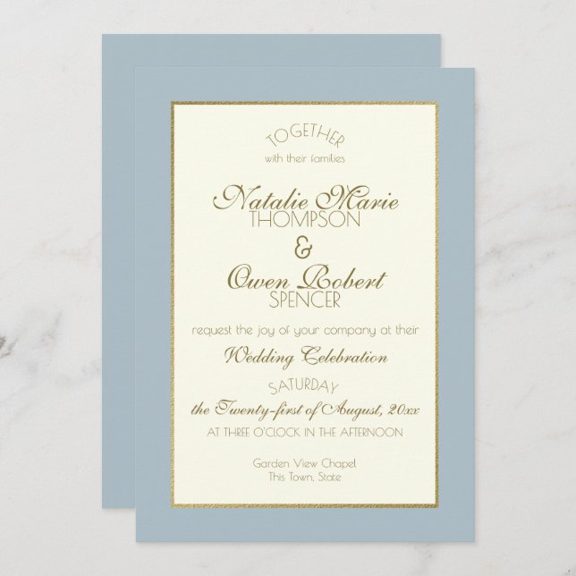 Invitación Boda Steel Blue and Gold (Anverso / Reverso)