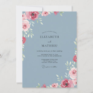 Invitación Boda Steel Crimson Bloom