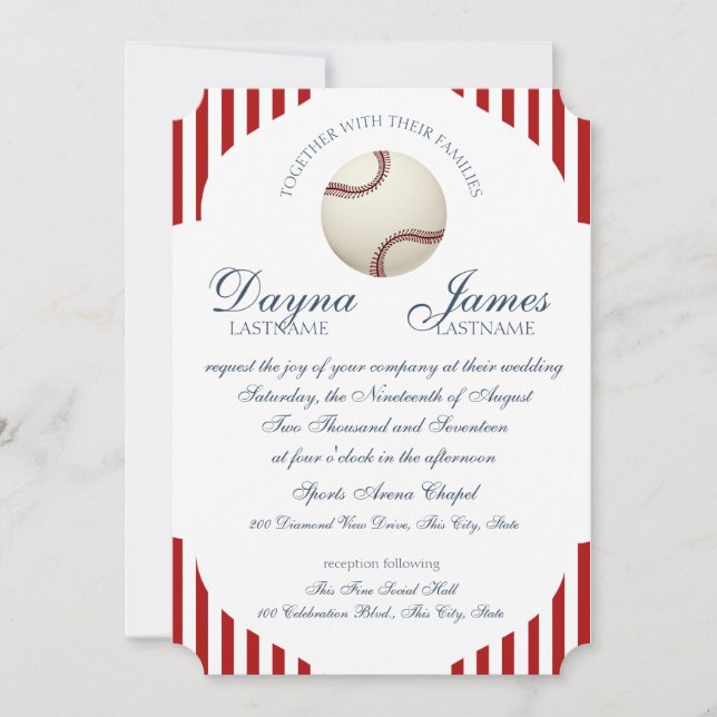 Invitación Boda Stripes del Parque de Béisbol (Anverso)