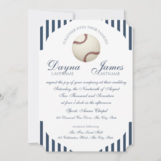 Invitación Boda Stripes del Parque de Béisbol (Anverso)