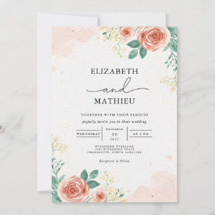 Invitación Boda suave de color floral de piel