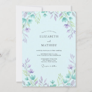 Invitación Boda Suave de Lila y Periwinkle con Hojas