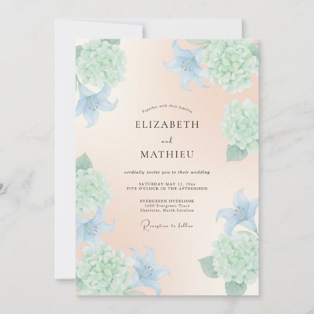Invitación Boda Suave de Melocotón de Primavera (Anverso)