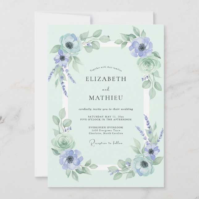 Invitación Boda Suave de Menta en Primavera (Anverso)