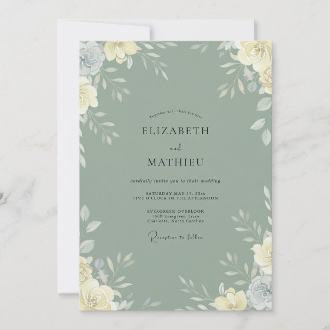 Invitación Boda Suave de Olivo con Hojas (Anverso)