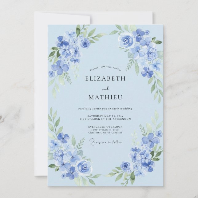 Invitación Boda Suave de Primavera con Aire Azul (Anverso)