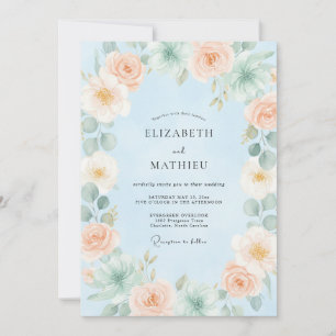 Invitación Boda Suave de Suculentas Azul Claro