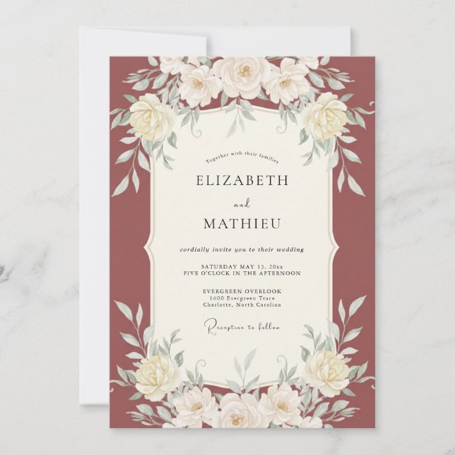 Invitación Boda Suave de Terracota con Hojas (Anverso)