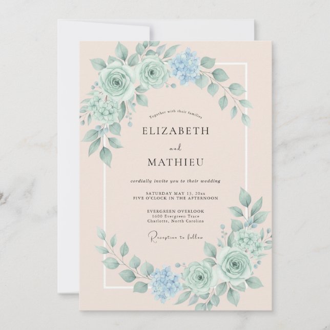 Invitación Boda Suave de Verde Menta en Primavera (Anverso)