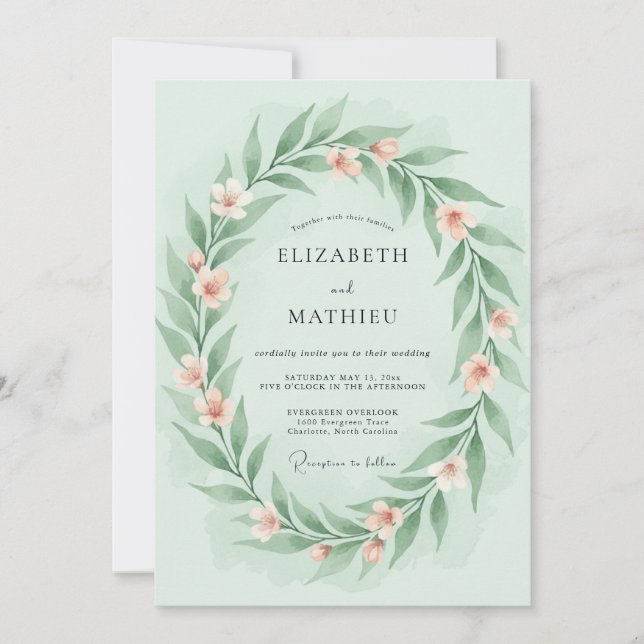 Invitación Boda Suave de Verde Menta en Primavera (Anverso)