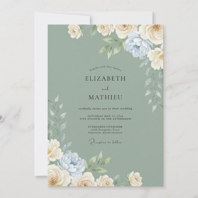 Invitación Boda Suave de Verde Salvia en Primavera (Anverso)