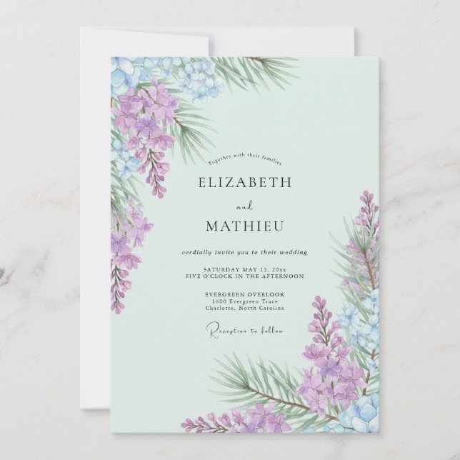 Invitación Boda Suave de Wisteria Violeta Pálida (Anverso)