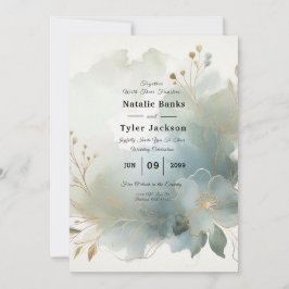 Invitación Boda suave dorado de color azul turbio