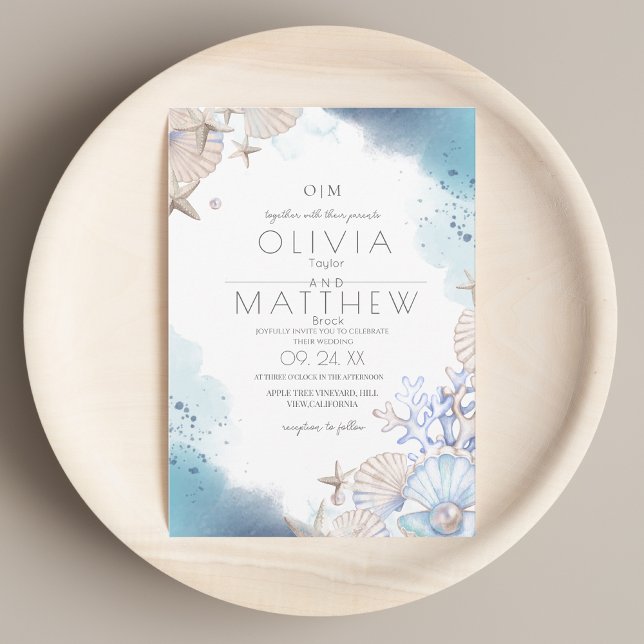 Invitación Boda suave elegante de coral de Ocean Beach (Subido por el creador)