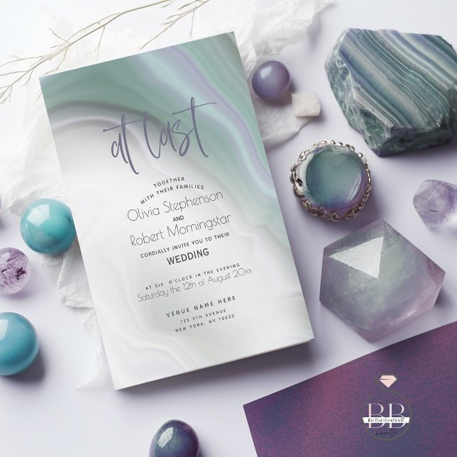 Invitación BODA | Suave Jade Misty y Mármol Violeta Invitados (Subido por el creador)