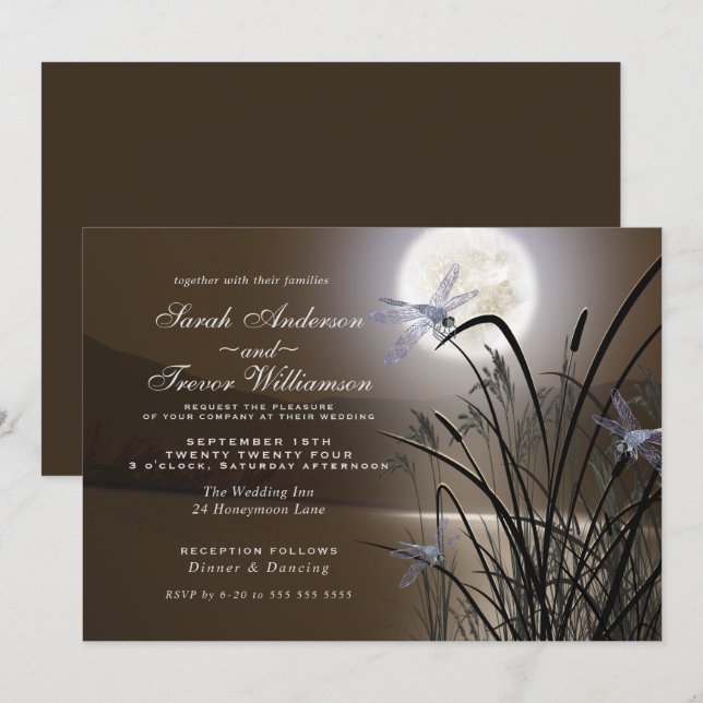 Invitación Boda suave Mocha Llanura de la mosca lúdica comple (Anverso / Reverso)