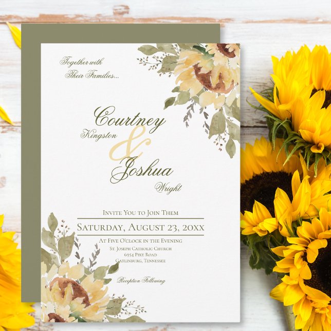Invitación Boda suave ruso de girasoles verdes grandes (Subido por el creador)