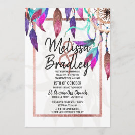 Invitación Boda subió Dreamcatcher del oro de la acuarela de