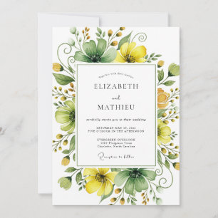 Invitación Boda Sublime de Flor Silvestre Amarilla Verde Musg