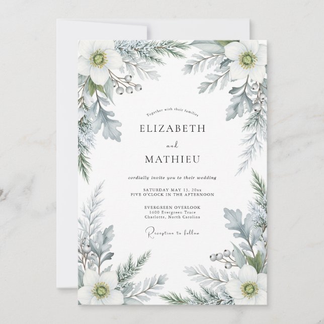 Invitación Boda sublime de invierno azul polvoriento (Anverso)