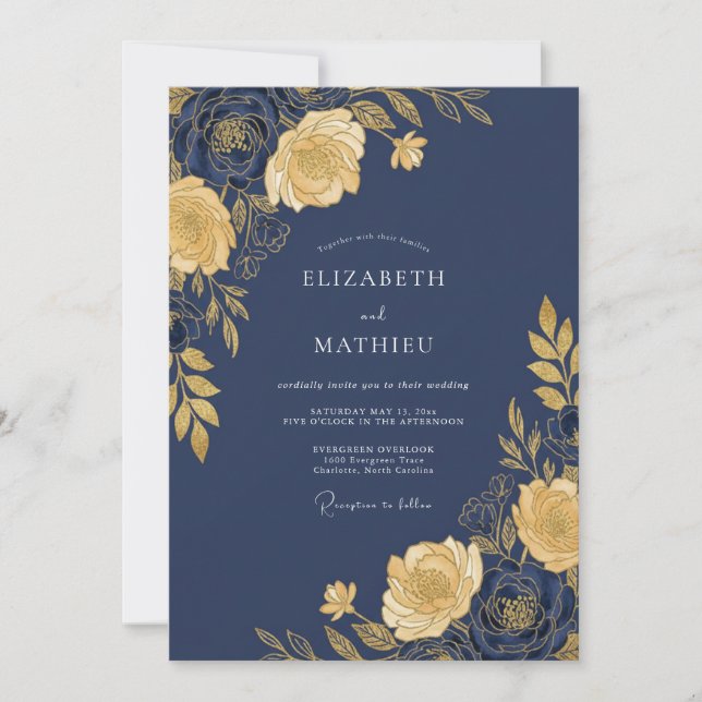 Invitación Boda Sublime de Noche Azul Marino (Anverso)