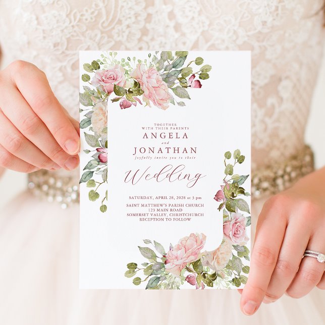 Invitación Boda Summer Pastel Florals (Summer Pastel Pink Floral Wedding invitation.)