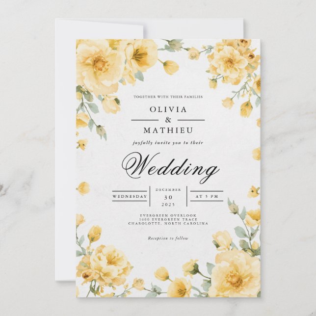 Invitación Boda Sunny Yellow Floral Whimsy (Anverso)