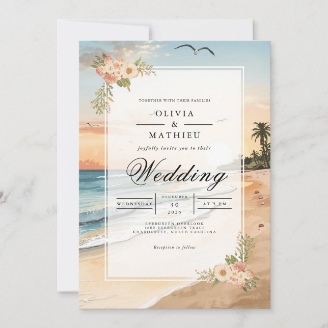 Invitación Boda Sunset Beach Bloom Romance (Anverso)