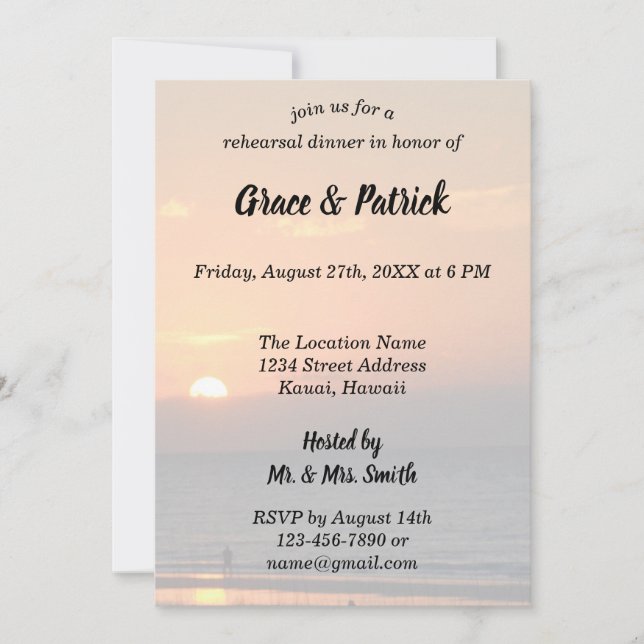 Invitación Boda Sunset con Palm Tree Silhouette Beach Scene (Anverso)