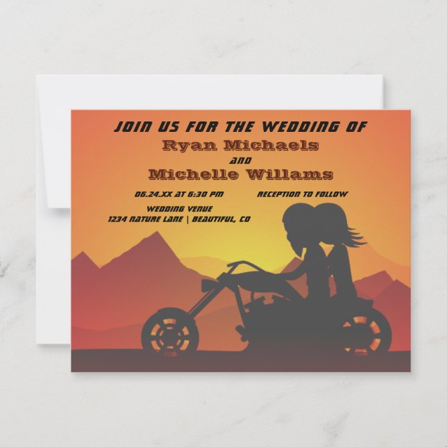Invitación Boda Sunset/Sunrise de Motocicleta Pareja (Anverso)