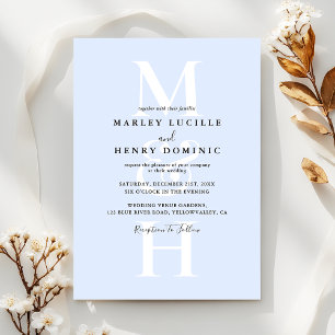 Invitación Boda Superpuesta de Monograma Moderno Azul Pastel