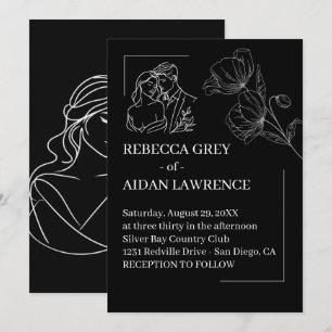 Invitación Boda Superpuesta Romántica en Blanco y Negro 2026
