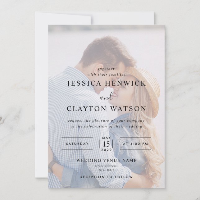 Invitación Boda superpuesto de fotografía moderna (Anverso)