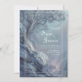 Invitación Boda Surrealista Azul Invernal de Fantasía Mágica 