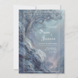 Invitación Boda Surrealista Azul Invernal de Fantasía Mágica