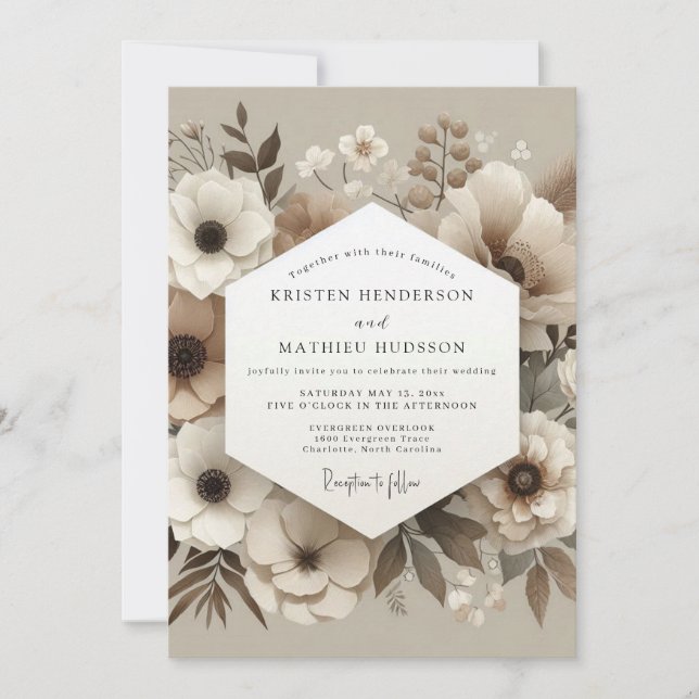 Invitación Boda Susurro Botánico de Crema (Anverso)